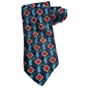 L'Atelier Men's Blue Geometric Italian Silk Neck Tie Made USA 58” Classic Wide